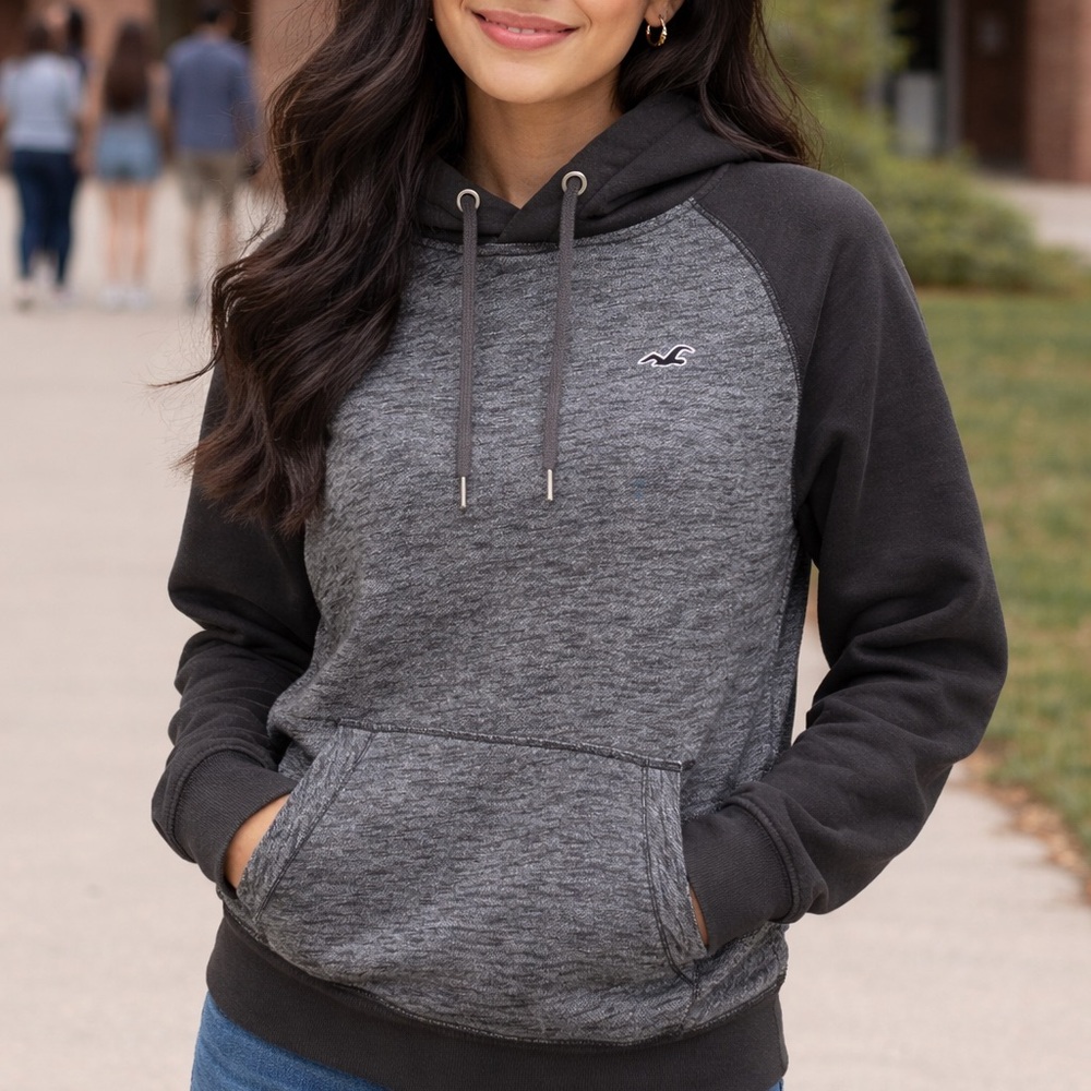 Hollister Dark Gray Two-Tone Raglan Hoodie